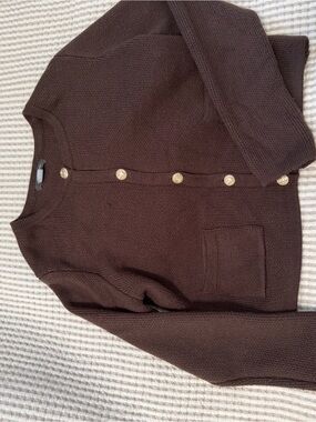French Connection Dark Brown Knit Button Cardigan